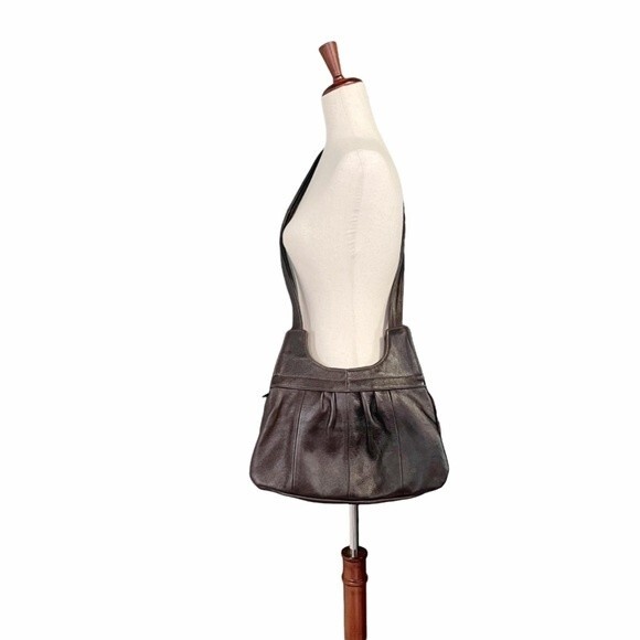 Vintage Pebbled Leather Crossbody Bag Espresso Brown 70s Boho Bohemian Purse - Picture 1 of 8